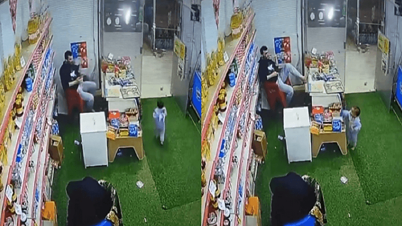 فيديو طريف للحظة سرقة طفل لكيس "بسكويت" من متجر