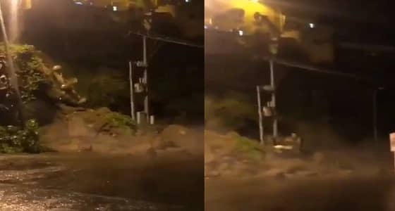بالفيديو.. انهيار صخري في جبال فيفاء ينتج عنه سقوط مركبة