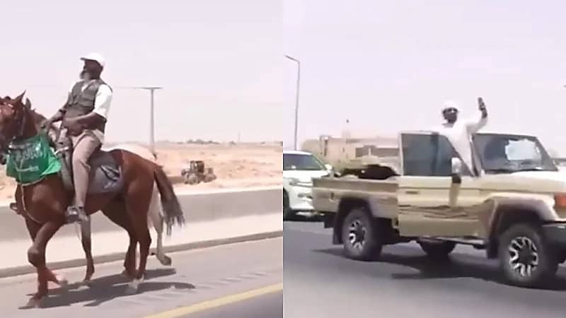 حجاج من ⁧إسبانيا⁩ يصلون إلى منفذ الحديثة على ظهور الخيل .. فيديو