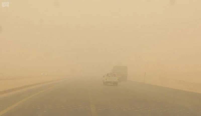 رياح نشطة وأتربة مثارة وتدنٍ في مدى الرؤية على الحدود الشمالية 
