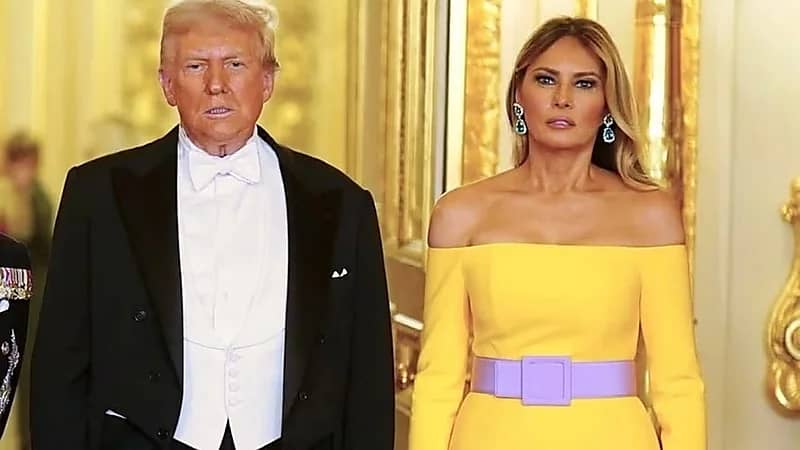 فستان ميلانيا ترامب الأصفر يشعل الجدل في بريطانيا.. صور