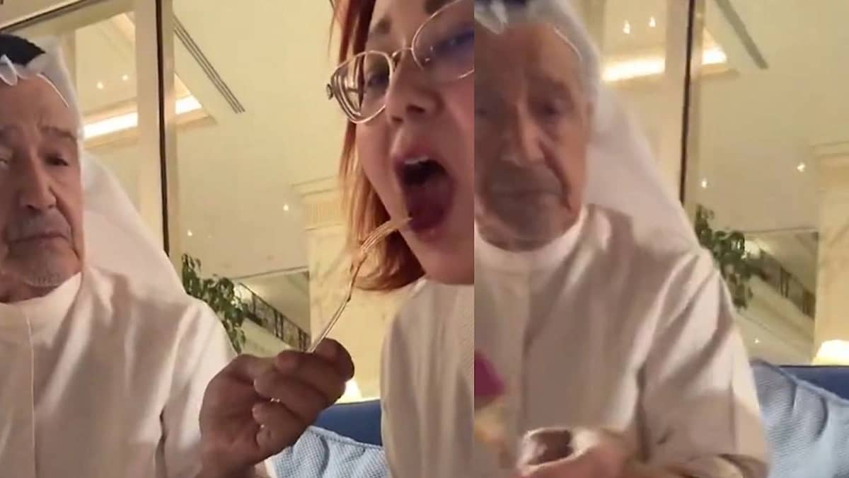 النبهان يخطف الأنظار وهو يطعم زوجته برومانسية وعفوية.. فيديو