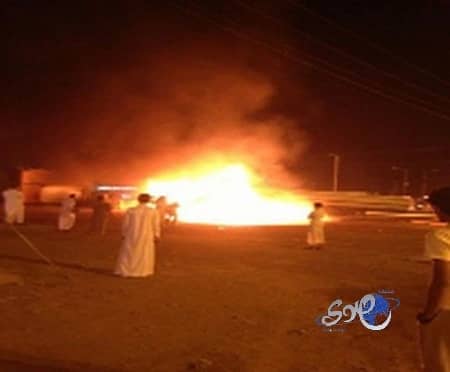 حريق شاحنة وقود أثناء تفريغ حملة بمحطة وقود بمحافظة الحناكية