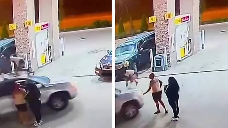 شاهد.. امرأة تتفادى محاولة دهسها بالقفز على سيارة مسرعة مثل سبايدرمان