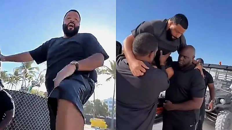 حراس دي جي خالد يحملونه على الأكتاف حتى لا يتسخ حذاؤه .. فيديو