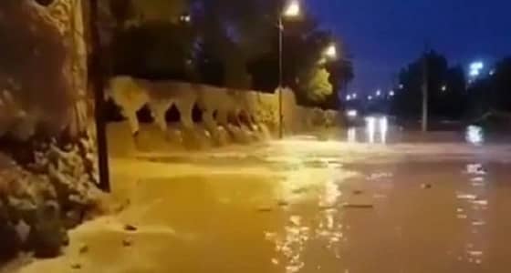 بالفيديو.. السيول تعبر مزارع تمير
