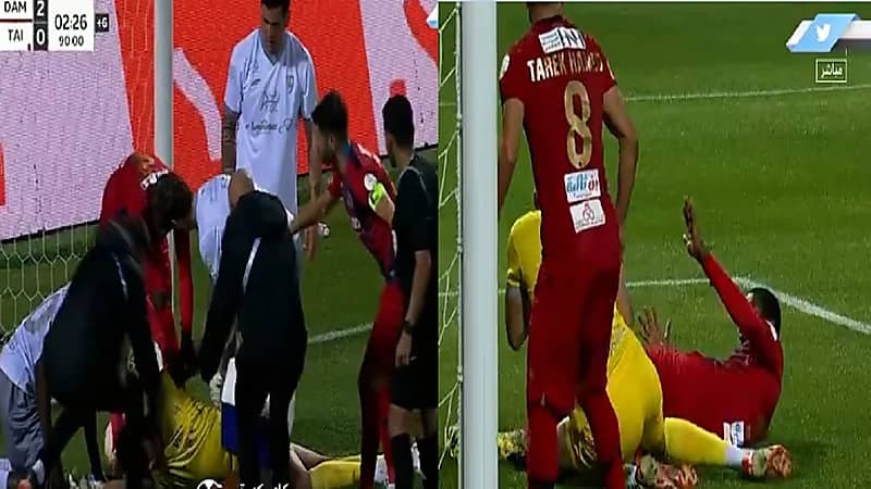 لحظة إغماء حارس الطائي في مواجهة ضمك .. فيديو