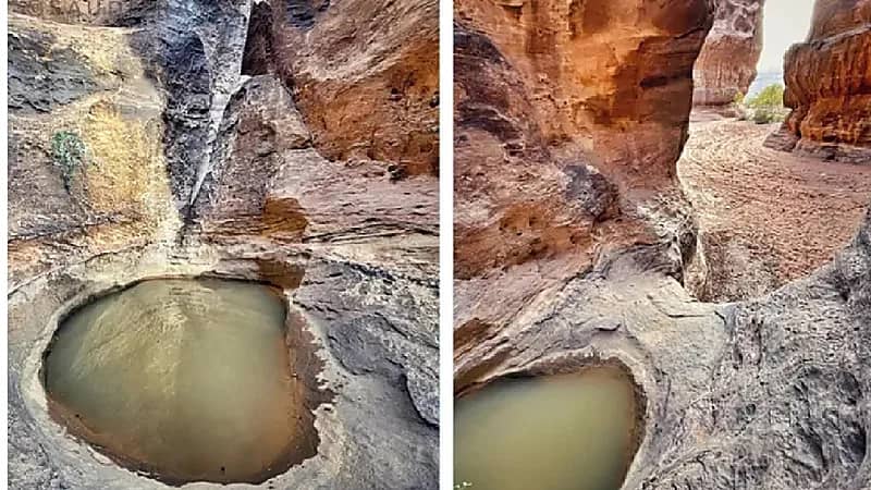 صدفة تقود لاكتشاف بركة مياه مخفية بين طيات جبال "حسمى" بتبوك