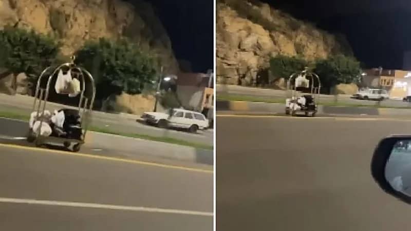 بالفيديو.. عربة حمل حقائب تسير بسرعة عالية على طريق سريع بالباحة