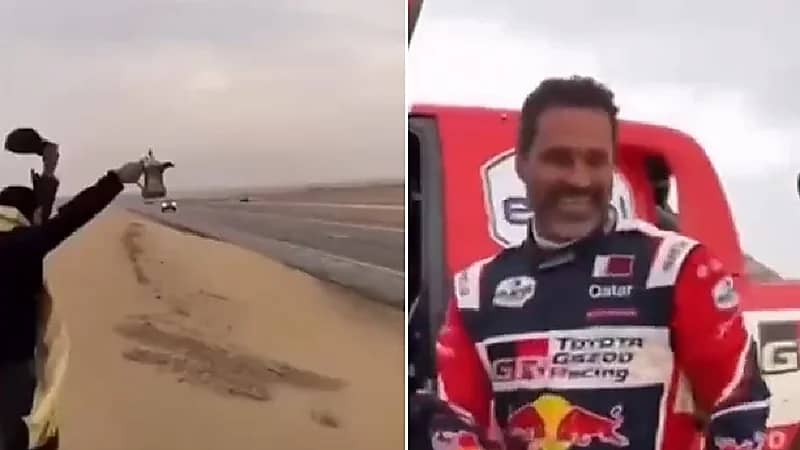 شاهد .. مواطنون يستوقفون بطل الرالي "ناصر العطية" لتناول القهوة