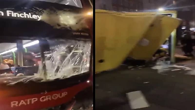 بالفيديو .. مركبة إسعاف تنقلب بعد اصطدامها بحافلة