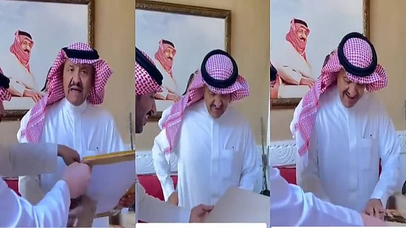 لقطة عفوية للأمير سلطان عند رؤية صورة نادرة لوالده الملك سلمان