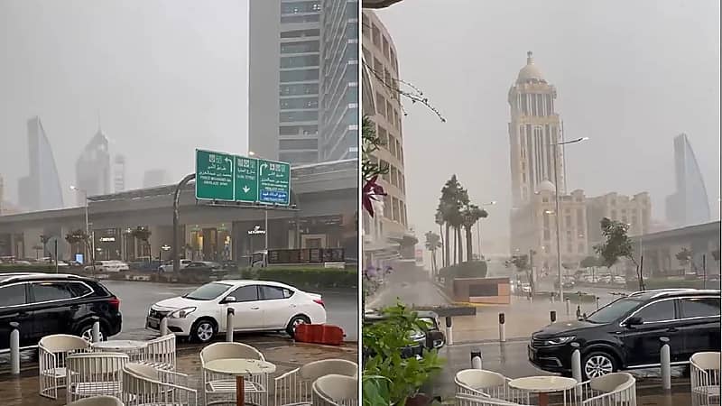 بالفيديو.. أمطار غزيرة مصحوبة بزخات البرد في حي العليا بالرياض