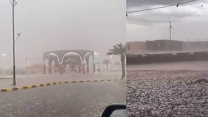 فيديو..حبات البرد تكسو جنوب حائل