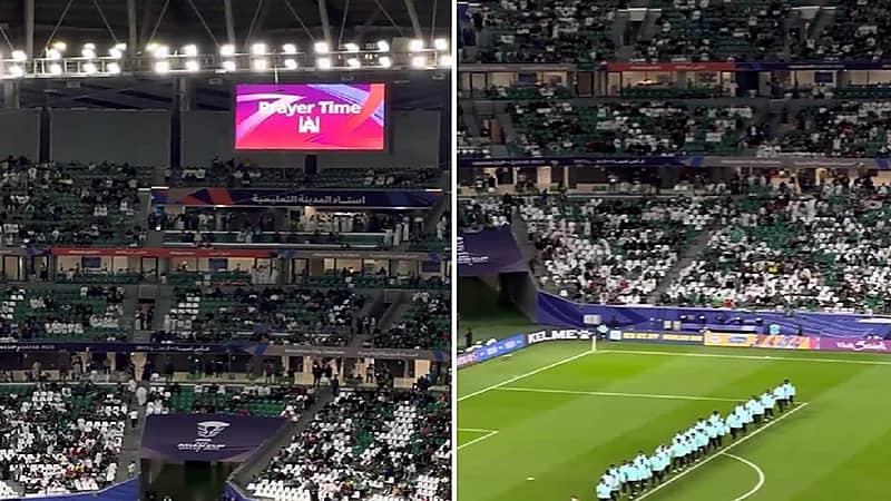 الجمهور يتوقف عن التشجيع وقت رفع الأذان بمباراة الأخضر وكوريا .. فيديو