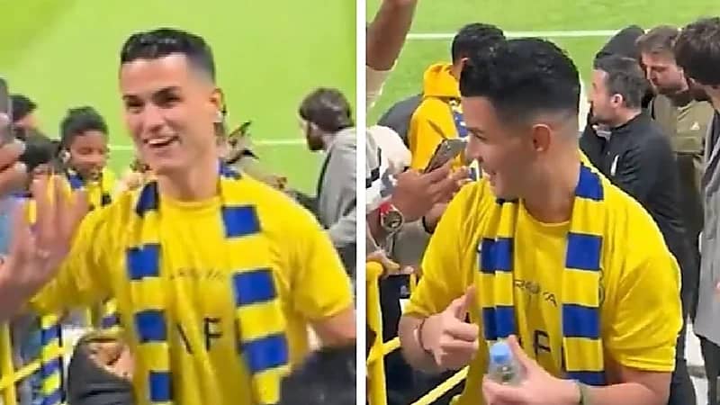 شبيه رونالدو يثير ضجة بين جماهير النصر .. فيديو