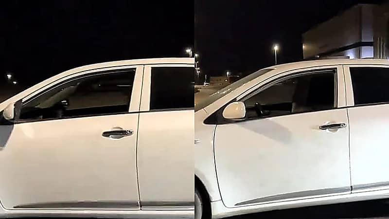 شخص يصور سيارة تتحرك بلا سائق في عرعر .. فيديو