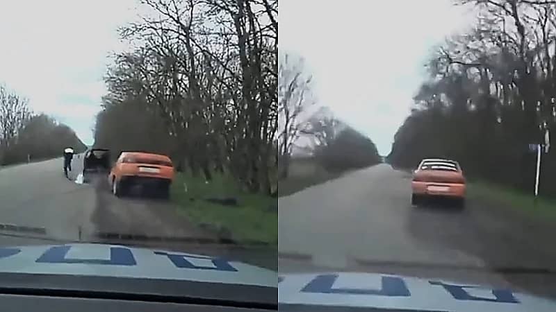 مطلوب يهرب بنصف سيارة بعد مطاردة مثيرة .. فيديو