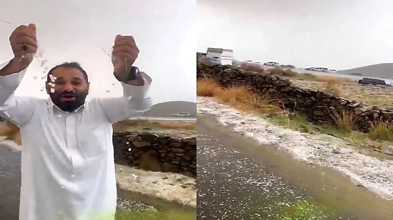 أبها تشهد تساقط الثلوج ودرجات حرارة منخفضة تلامس 11 درجة .. فيديو