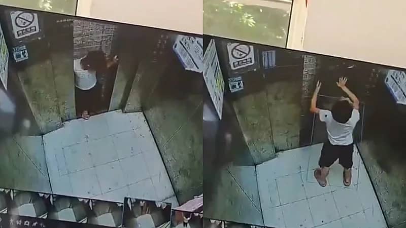 موقف مرعب لطفل تعطل به المصعد.. فيديو