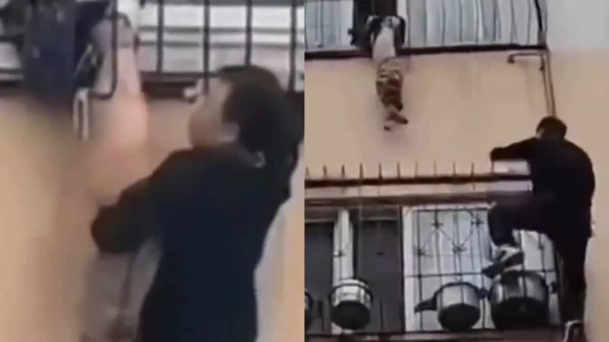 سائق توصيل صيني يتسلق 4 طوابق لإنقاذ طفل ويسرق قلوب الملايين .. فيديو