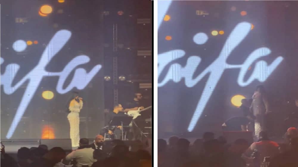 هيفاء وهبي تطلب قص فستانها مباشرة على المسرح  .. فيديو