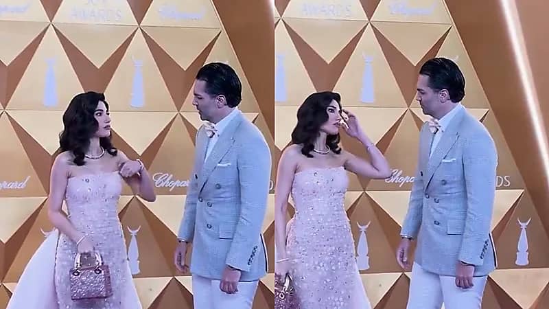 لحظة عفوية تظهر غيرة زوج نارين بيوتي بسبب الفستان في Joy Awards .. فيديو