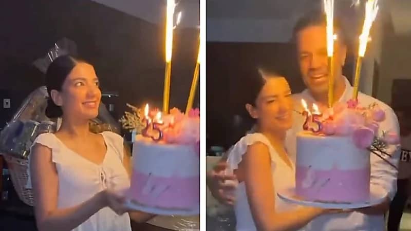 نارين بيوتي تحتفل بعيد ميلادها وسط أجواء رومانسية وعائلية مميزة .. فيديو