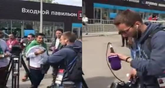 بالفيديو.. سعوديون يهتفون للملك بموسكو.. وطاقم " beIN sport " يغادر الموقع