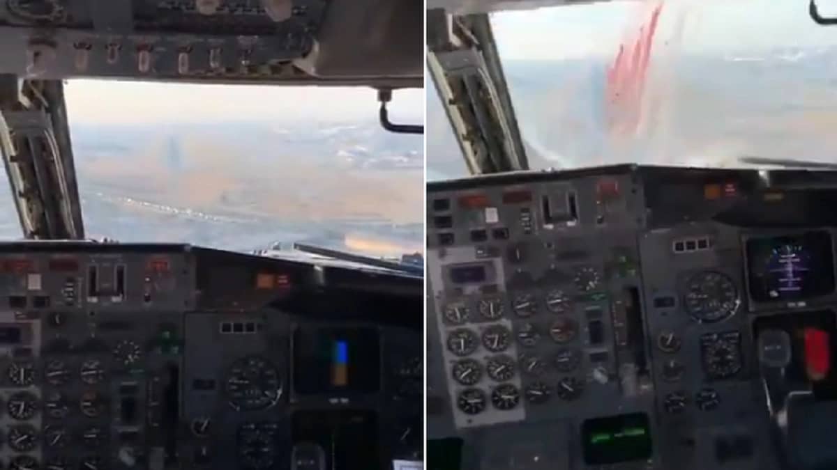 شاهد.. لحظة اصطدام طائر بقمرة قيادة طائرة