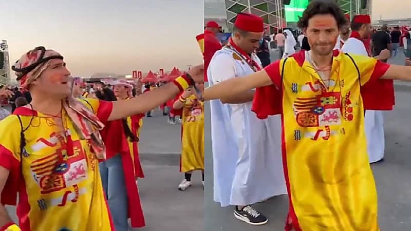 شاهد .. جماهير إسبانيا تشعل أجواء محيط استاد المدينة التعليمية بالرقص والغناء