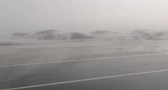 بالفيديو.. غزارة الأمطار والغيوم تعيق الرؤية شرق جدة