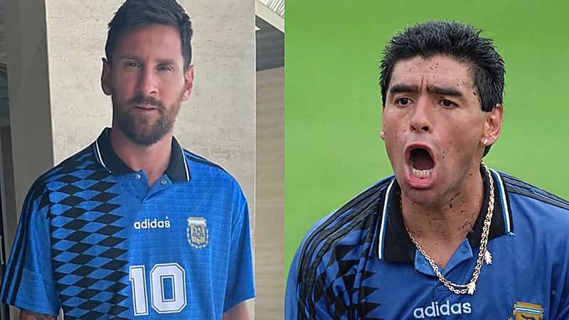 ميسي بقميص أسطورة الأرجنتين مارادونا