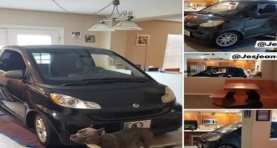 بالصور.. شخص يضع سيارته داخل مطبخ منزله ويثير الجدل