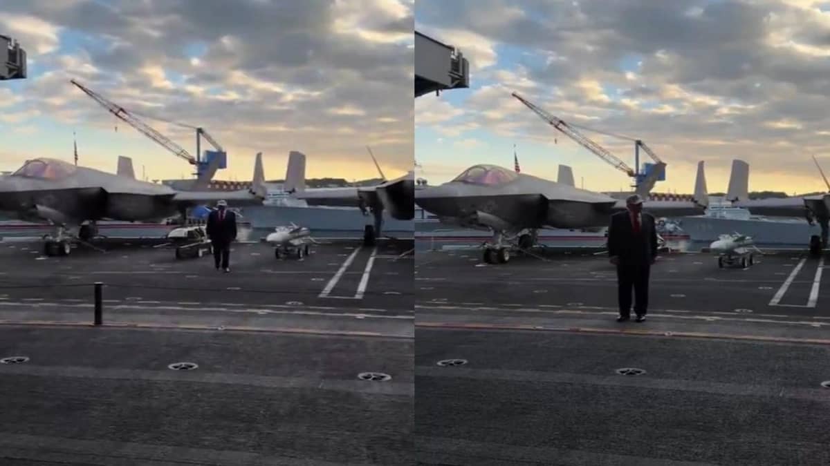 ‏ترامب يهبط مع مقاتلين من سطح الطيران لحاملة طائرات.. فيديو