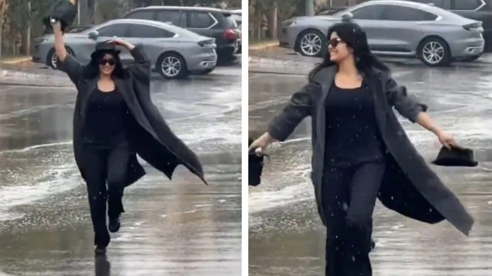 ميلا الزهراني تستمتع بالمطر في شوارع الرياض .. فيديو