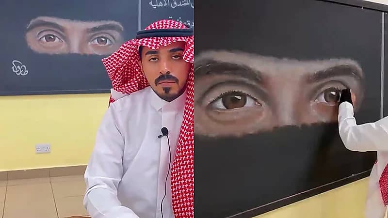 معلم في المدينة المنورة يخطف الأنظار بأعماله الفنية المدهشة على السبورة .. فيديو