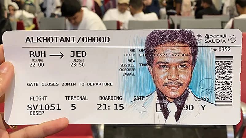 فتاة تشارك رسمتها المذهلة لـ محمد عبده على تذكرتها الخاصة بالطيران .. فيديو