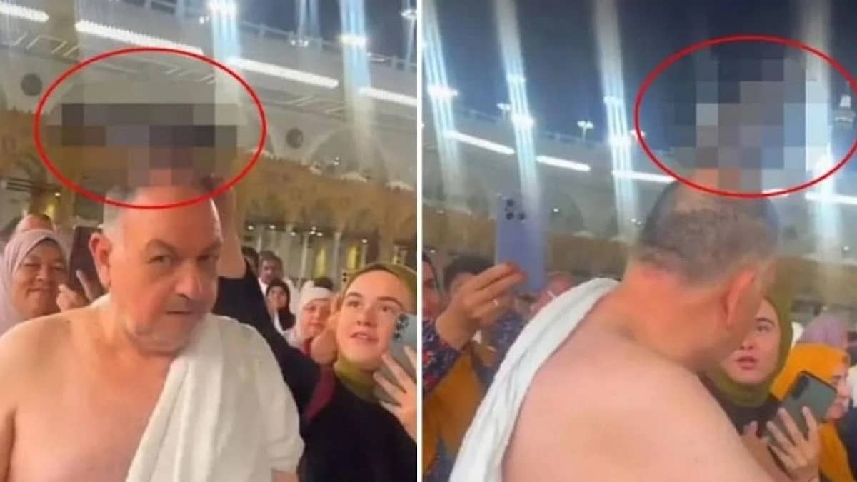 حمامة تقف على رأس معتمر أثناء أداء مناسك العمرة..فيديو