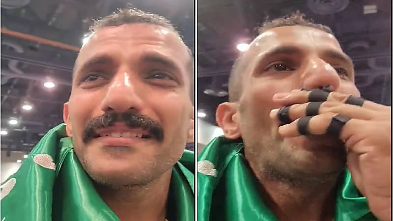شاهد.. بطل سعودي يتوسل لابنه بعد تحقيقه ذهبية الجوجيتسو: تكفى يا ولدي لا تموت
