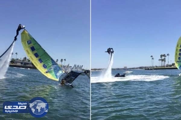 بالفيديو.. مغامر ينقذ قارباً شراعياً بطريقة مدهشة
