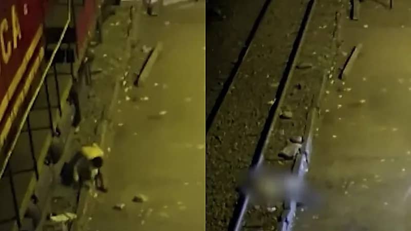 رجل مخمور ينجو بأعجوبة من موت محقق .. فيديو