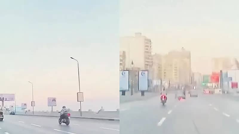 سباق دراجات مرعب على كورنيش الإسكندرية ينتهي بحادث مروع .. فيديو