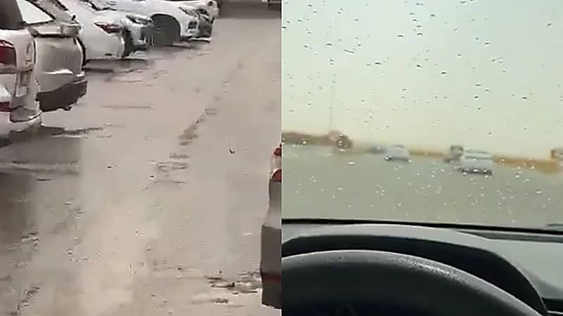 أمطار خفيفة تنعش أجواء مطار الملك خالد الدولي.. فيديو وصور